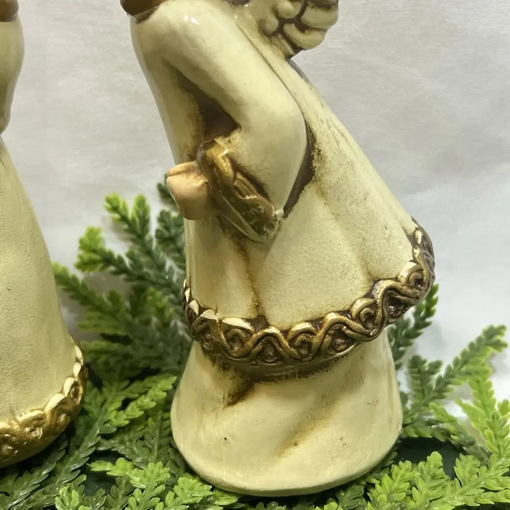 Vintage Mid Century Kissing Angels Choir Musicians Violin Christmas Set of 2